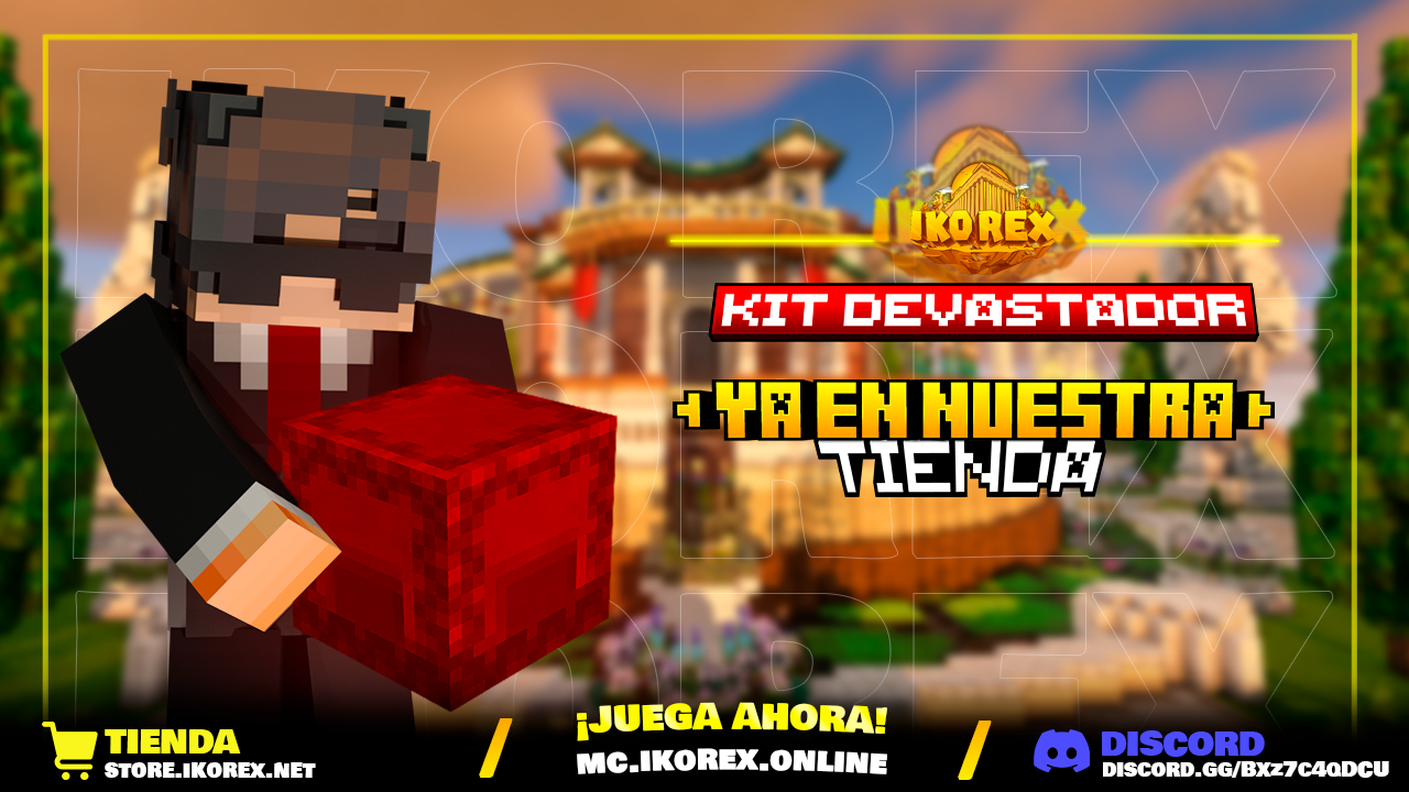 Banner del Kit Devastador de iKoreX con tienda, IP y Discord